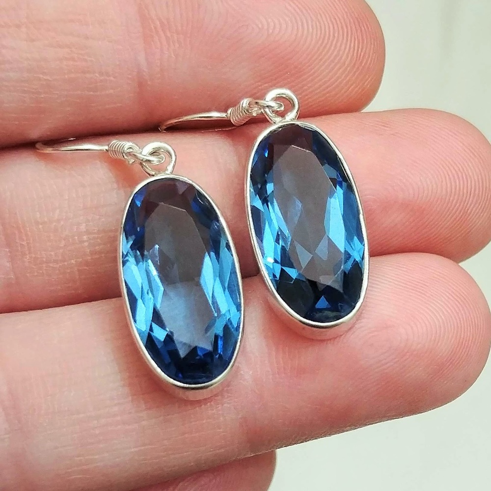 10ct Blue Topaz 925 Solid Sterling Silver Earrings - Picture 6 of 6